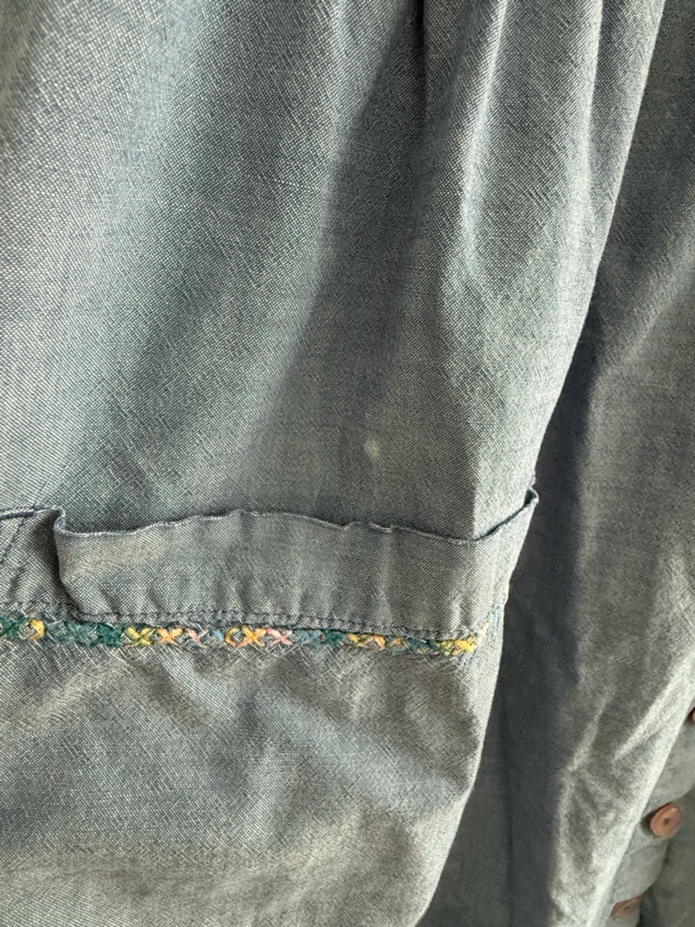 Bechamel Light Blue Embroidered Button-Up Dress Vintage Cotton - Picture 5 of 7
